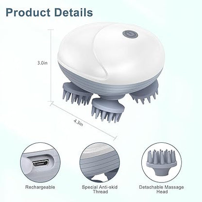 Electric Scalp Massager, Hair Kneading Massager, Smart Head Massage Scalp with 4 Massage Heads Deep Clean and Stress Relax, Body Massager for Muscles Shoulder Calf