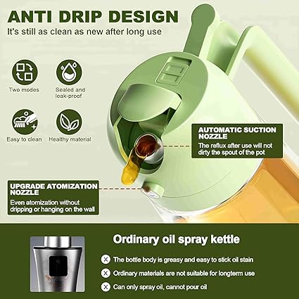 ECOMNEST Oil Dispenser Bottle for Kitchen - 2 in 1  Oil Dispenser and Oil Sprayer - 470ml Oil Bottle - Oil Sprayer for Cooking, Kitchen, Salad, Barbecue