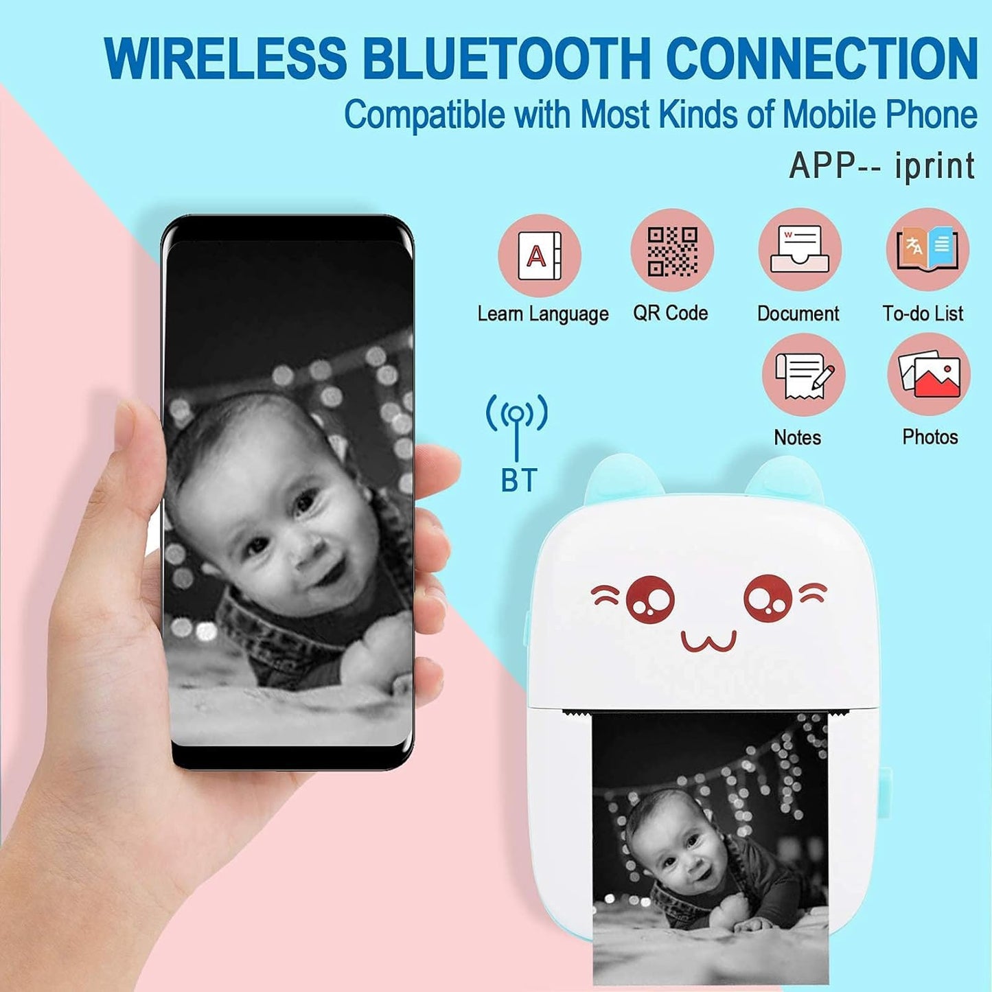 ECOMNEST'S Handheld printer for for Journals, Memos, Photos, Receipts, Projects, Birthday Gifts, Girls, Boys, Kids