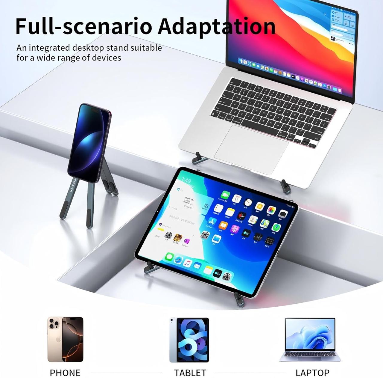 Magnetic 3-in-1 Portable Aluminum Alloy Adjustable Phone, Laptop, Tablet Stand