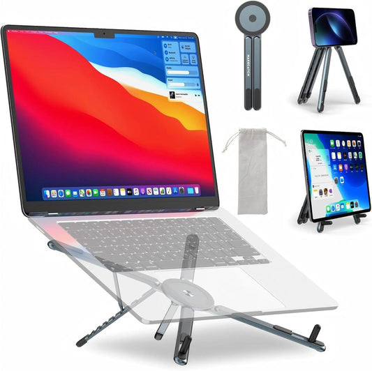 Magnetic 3-in-1 Portable Aluminum Alloy Adjustable Phone, Laptop, Tablet Stand