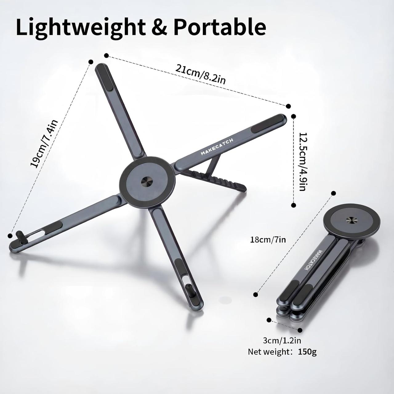 Magnetic 3-in-1 Portable Aluminum Alloy Adjustable Phone, Laptop, Tablet Stand
